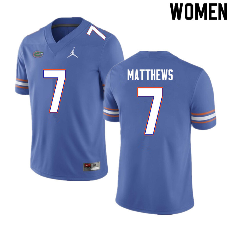 Women #7 Luke Matthews Florida Gators College Football Jerseys Sale-Blue